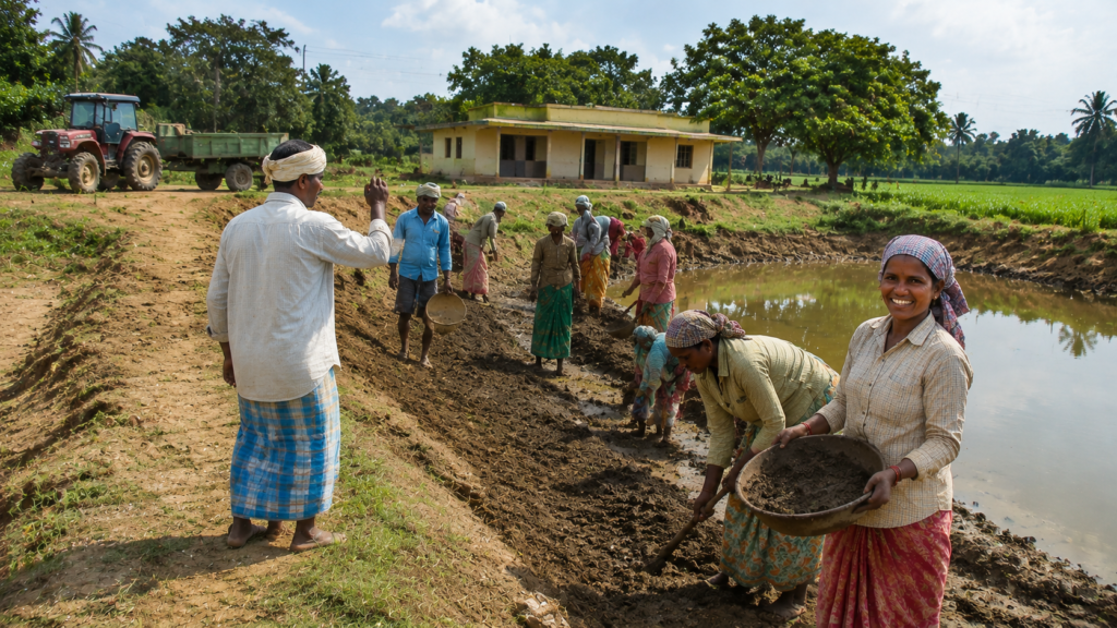 Rural livelihood security in Karnataka through employment guarantee scheme for village families.